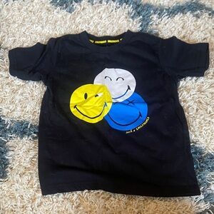 Kids Graphic Tee with Smiley Faces - Black, Yellow, Blue